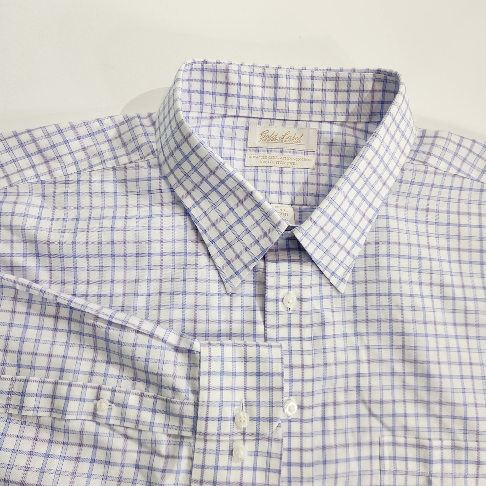Roundtree & Yorke Gold Label Men's Dress Shirt Size 20 36/37 Big Plaid Lilac  59